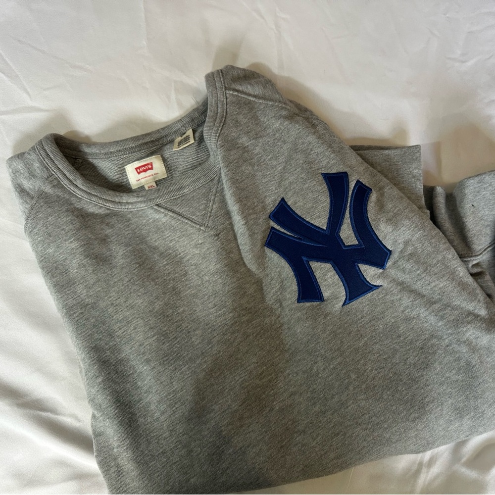 Levi's Gray Crewneck Sweater with Blue Logo